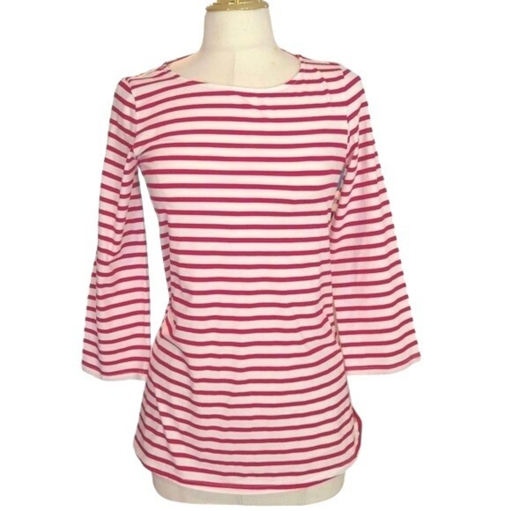 Tuckernuck Stripe Top Womens Small Red White Excellent 3/4 Sleeve Boat Neck